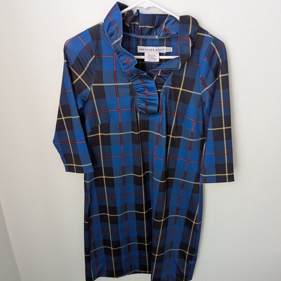 Gretchen Scott Plaid Ruffled Neck Dress, XS - Picture 2 of 5